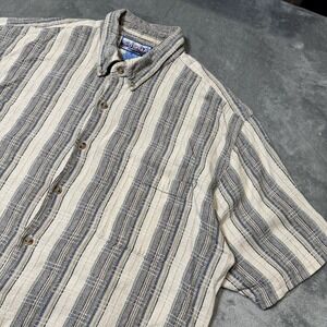VTG 90s‎ SUMMA Thick and Textured Linen Blend Button Shirt Mens Size XL Outdoor